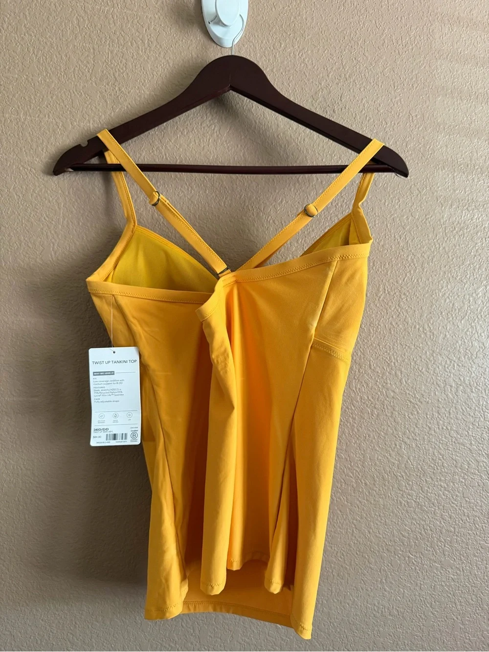 Athleta Yellow Twist up Swim Tankini Top Size 36D/DD NWT